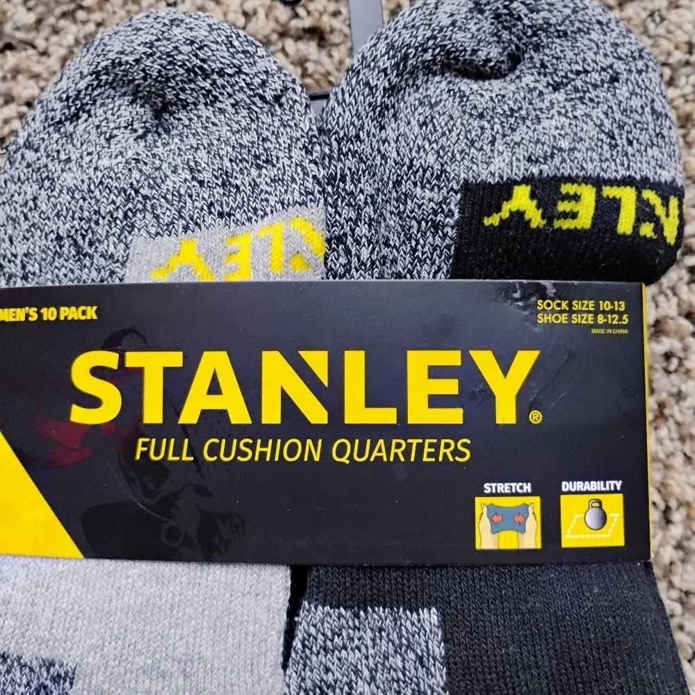 NEW Stanley Full Cushion Quarter Socks 10-Pack Men’s Stretch Durable Black Gray